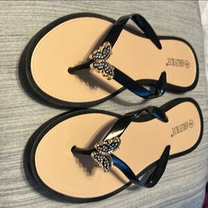 Ashley Blue Black and Cream Sandals with Metallic Ornament new